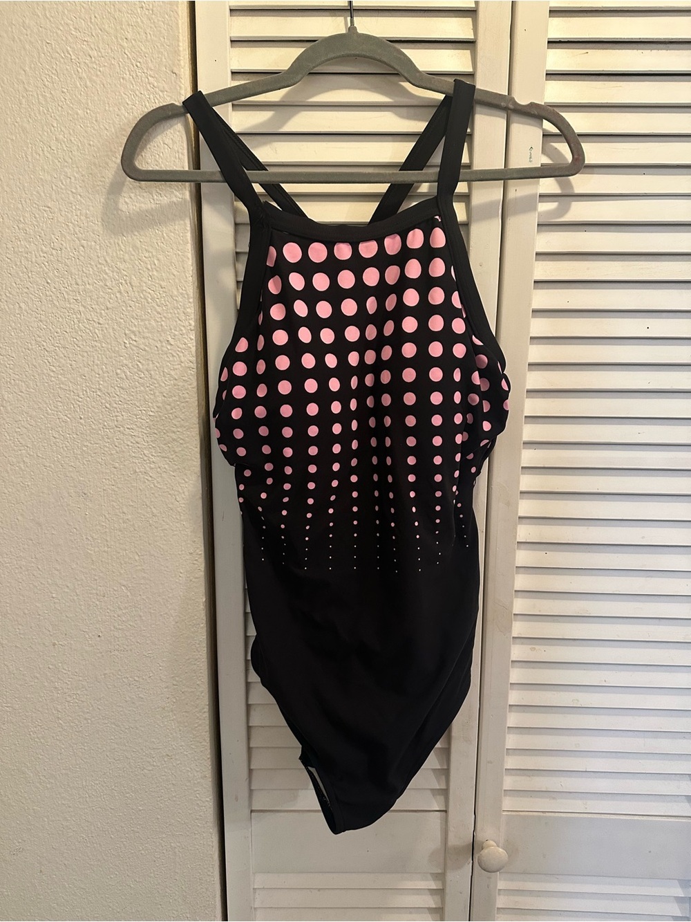 Black One-Piece Swimsuit with Pink Dot Gradient